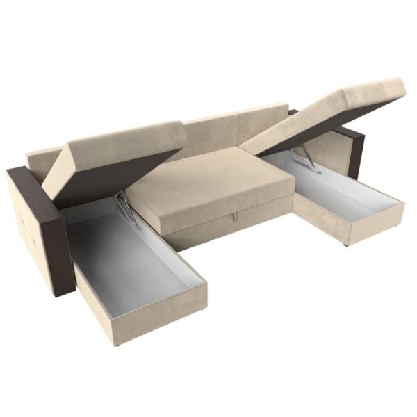 П-образный диван «Валенсия», механизм дельфин, микровельвет, цвет бежевый