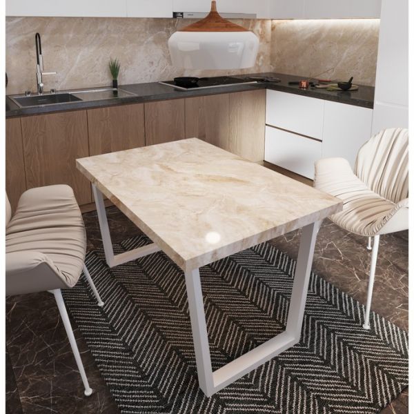 Обеденный стол «Квадро», 1200 ? 800 мм, опора «П» чёрная, фотопечать, чёрно-белый мрамор