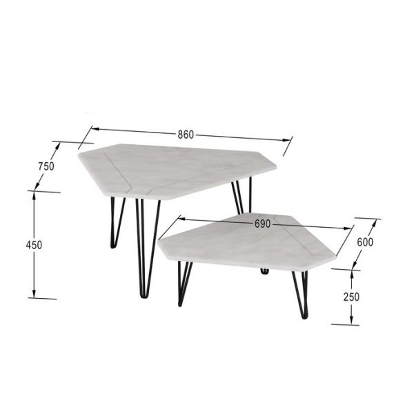 Комплект столов журнальных «ТЕТ-А-ТЕТ», 860 ? 750 ? 450 мм, цвет серый бетон
