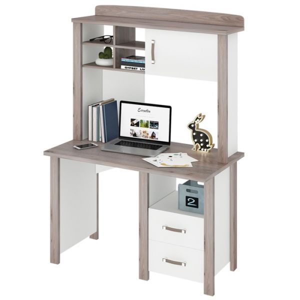 Стол СТД-115 с тумбой и надстройкой НД-115, 1150 ? 640 ? 1680 мм, цвет нельсон / белый