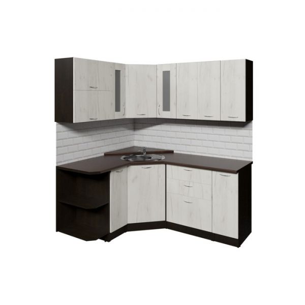 Кухонный угловой гарнитур Лоретта оптима 1800х1500 Венге/дуглас темный/Дуб грей