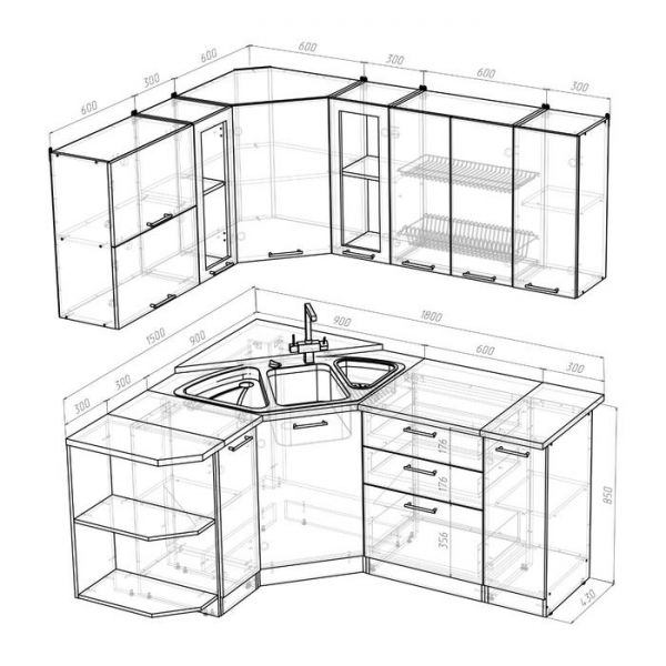 Кухонный гарнитур Лариса оптима 3 1500*1800 мм