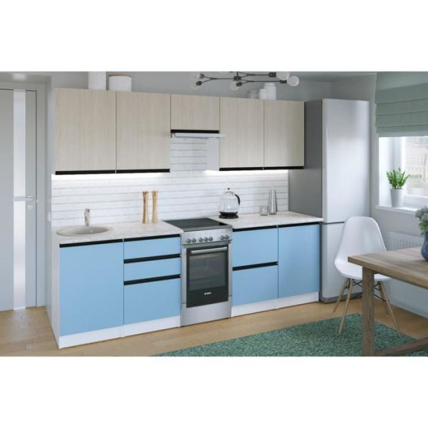 Кухонный гарнитур Соната мега 2500х600 Ясень шимо светлый,Капри/Белый