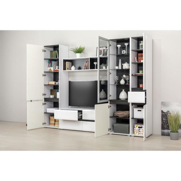 Тумба под ТВ Сидней 13.63, 1299х413х524, Черный/Белый премиум МДФ