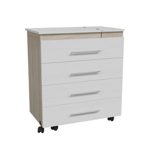 Комод с гладильной доской 750/1685х425х840/905 Дуб сонома/Рамух белый