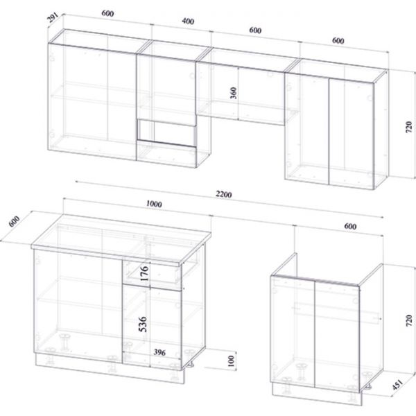 Кухонный гарнитур 2200 мм, цвет шимо светлый / шимо тёмный / столешница сахара белая