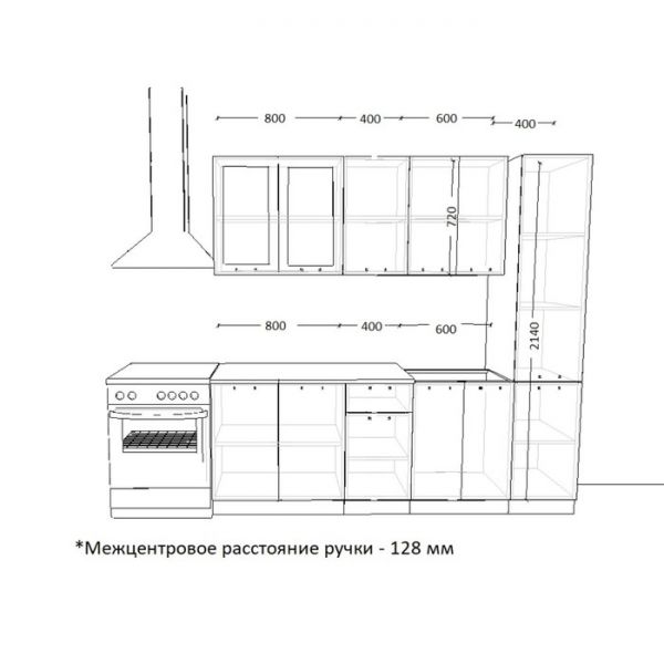 Кухонный гарнитур Роял 16, 2200х600 мм, Вуд Голубой/Вегас