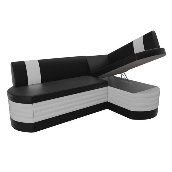 Кухонный угловой диван «Токио», механизм дельфин, экокожа, цвет чёрный / белый