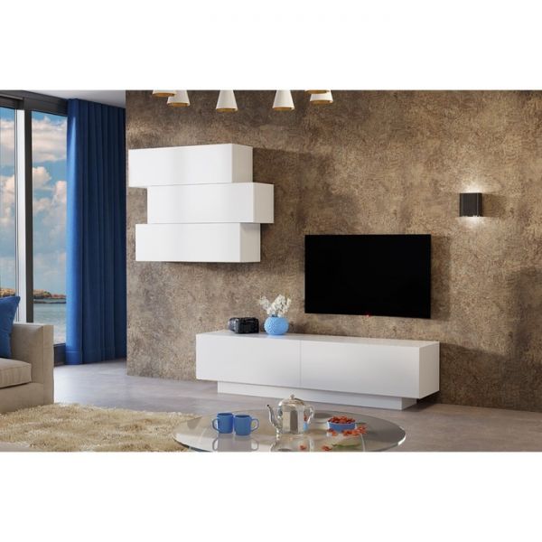 Гостиная Паола, Белый ЛДСП/Белое стекло