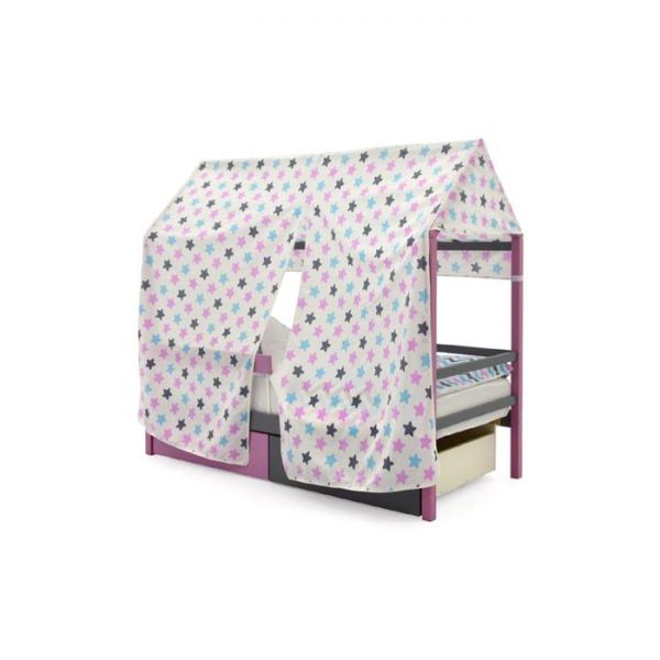 Крыша текстильная Бельмарко для кровати-домика Svogen звезды, графит, лаванда, бирюза