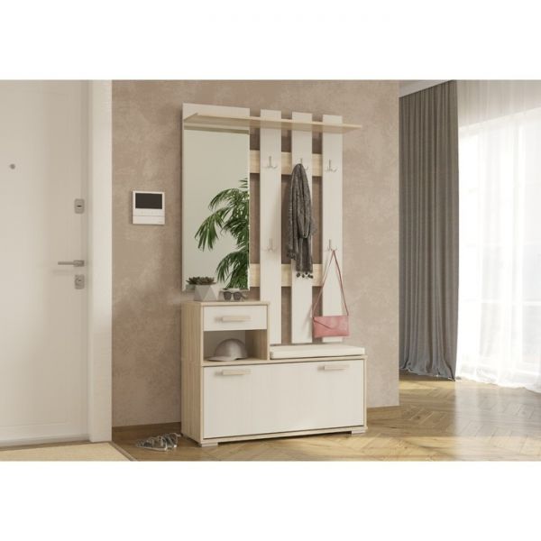 Тумба под обувь ЛИРА 1000х330х755 Дуб Сонома/Рамух Белый