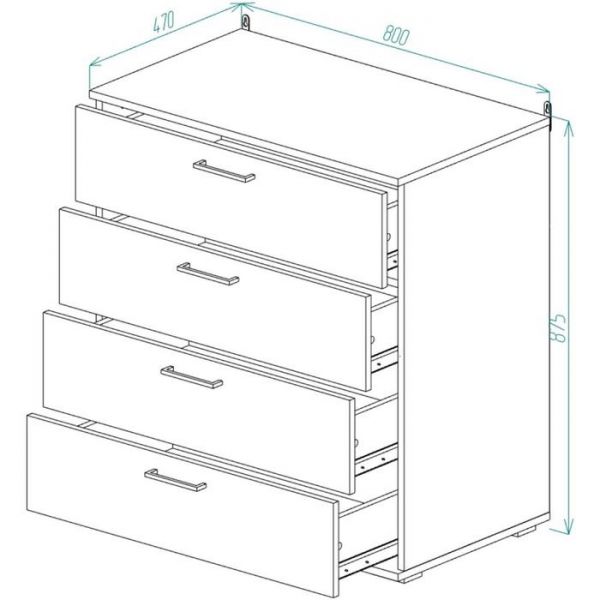 Комод ЛАЙТ 875х800х470 Белый/корпус Дуб Сонома