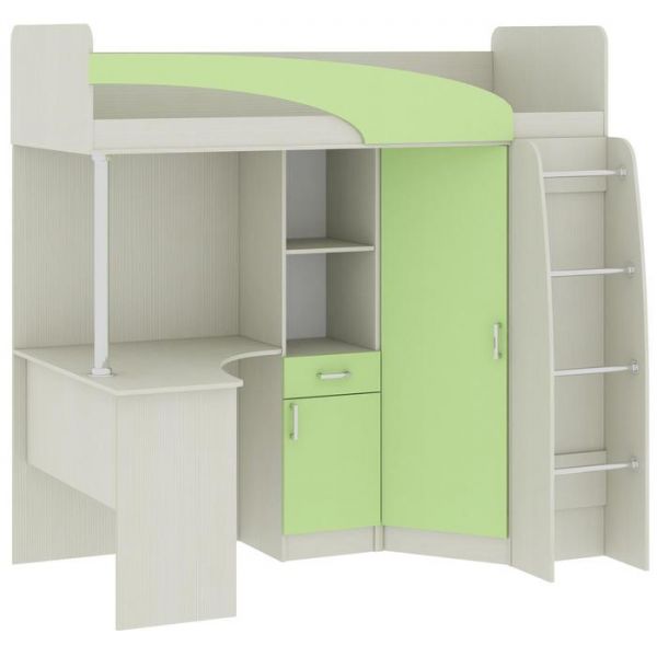 Кровать чердак Карамель 77-01 2000х800 Сосна карелия/Зелёный