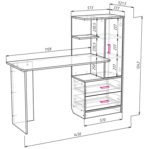 Стол компьютерный Альянс 9, 1450х520х1250, Бодега светлый/Темный