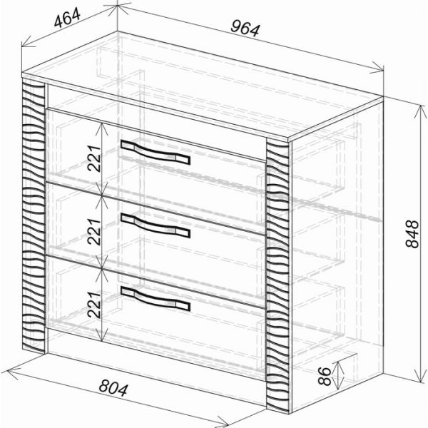 Комод Монако 964х460х850 ясень белый/F12