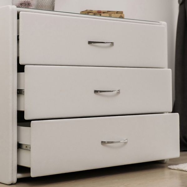 Комод «Алеро», 3 ящика, 1010 ? 375 ? 765 мм, экокожа, стекло, цвет взбитые сливки