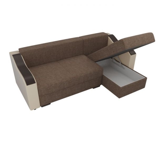 Угловой диван «Монако», механизм еврокнижка, рогожка, цвет бежевый / коричневый