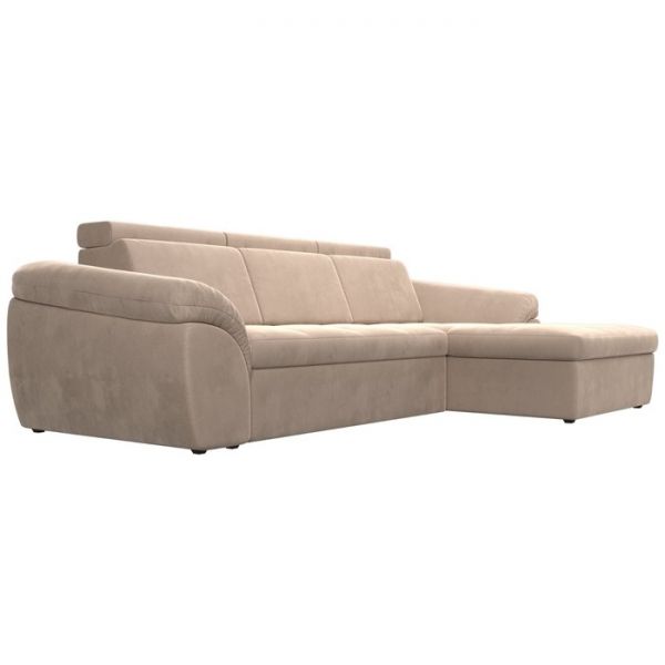 Угловой диван «Мисандра», механизм дельфин, велюр, цвет бежевый