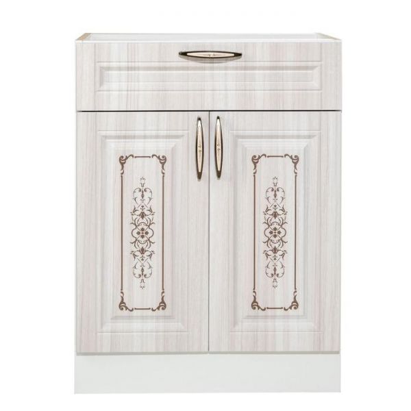 Шкаф напольный Велес с ящиком 600х446х820 белый/сандал белый