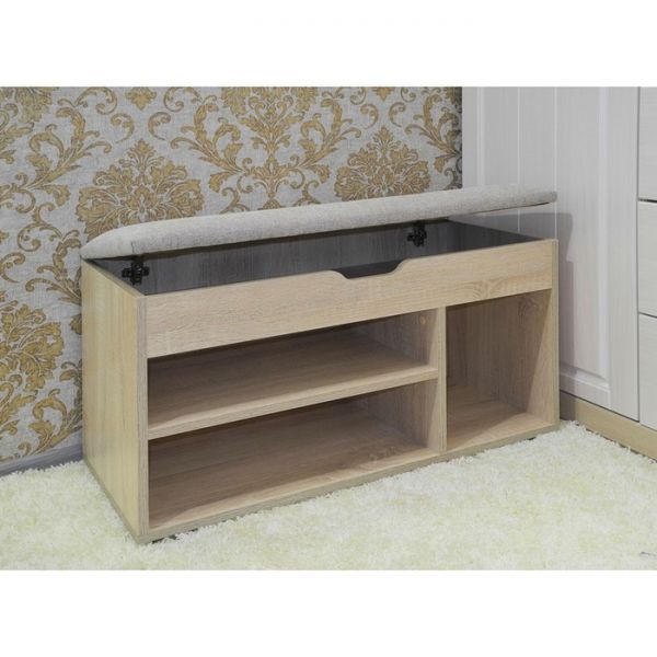 Обувница с откидным верхом 808х355х485, Дуб сонома/ткань старк крем