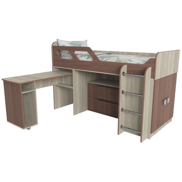 Кровать Вега 4 правый, 1950х1250х1260, Дуб молочный