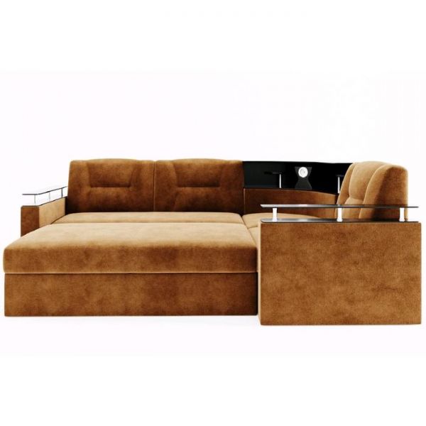 Угловой диван «София», угол правый, дельфин, подсветка, велюр, ЛДСП венге, цвет селфи 01