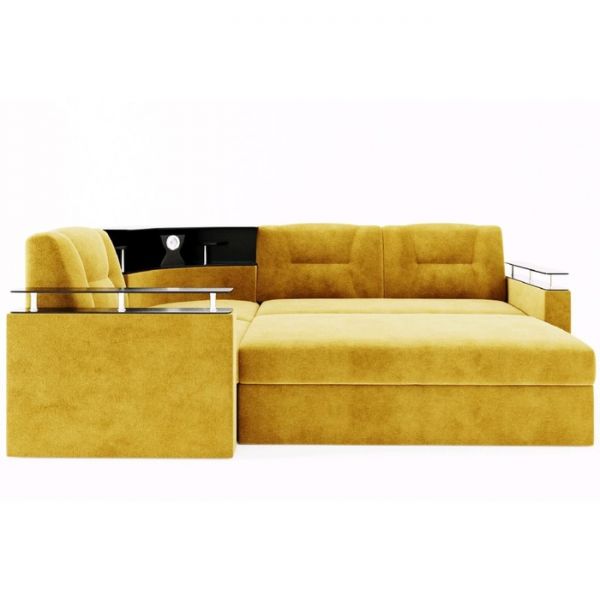 Угловой диван «София», угол левый, дельфин, подсветка, велюр, ЛДСП венге, цвет селфи 01