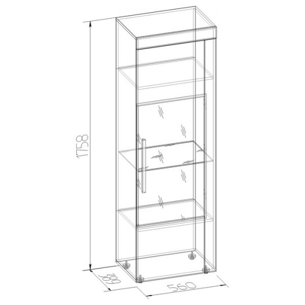 Витрина низкая «Леон 2», 560 ? 389 ? 1758 мм, цвет ясень анкор светлый / ателье светлый