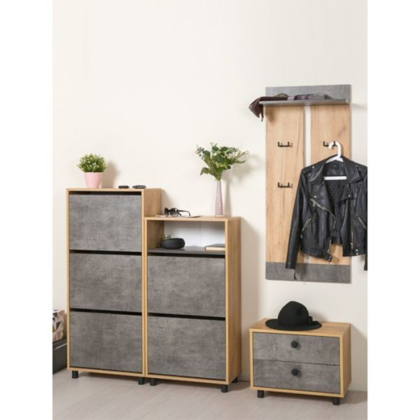 Обувница Крафт 13.111, 550х283х1025, Камень темный/Дуб крафт золотой