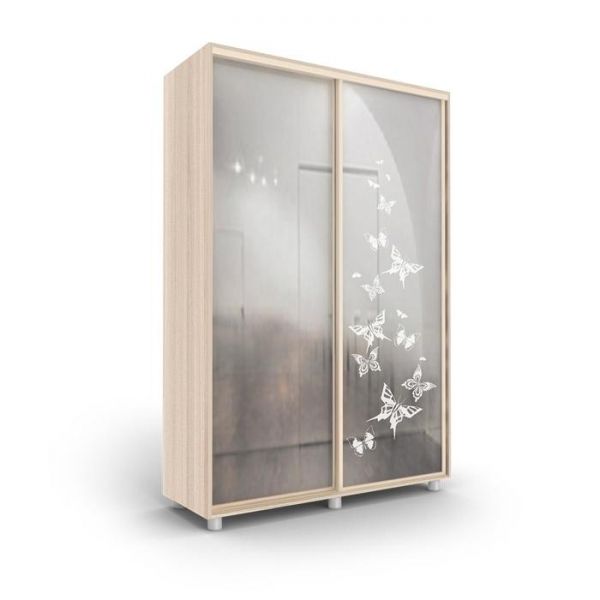 Шкаф-купе Дивный зеркало Бабочки Ясень шимо светлый/Белый/Венге светлый 1600х600х2300