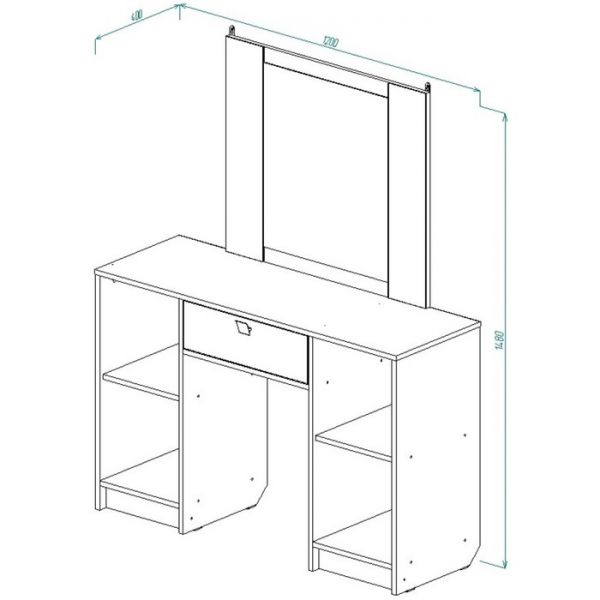Столик туалетный с зеркалом Аврора 1200х400х1480  Дуб Крафт Белый