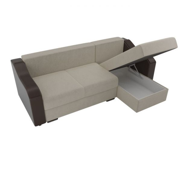 Угловой диван «Монако», механизм еврокнижка, микровельвет, цвет бежевый / коричневый