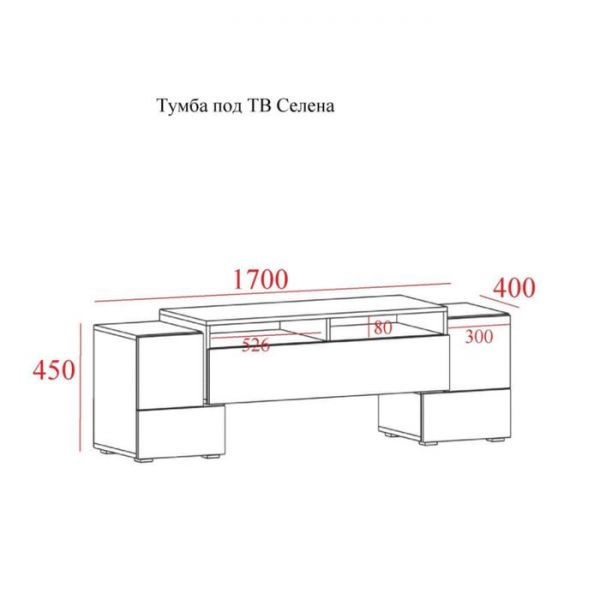 Тумба под ТВ Селена, 1700х400х450, Дуб сонома/Бетон