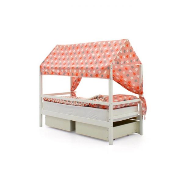 Крыша текстильная Бельмарко для кровати-домика Svogen звезды красный,белый,графит