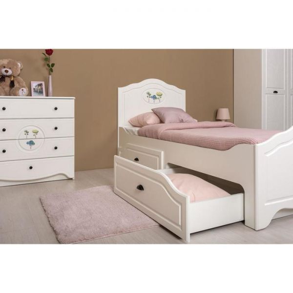 Кровать Роуз 11.27 с/м 900х2000, с основанием, Белый/Ясень ваниль