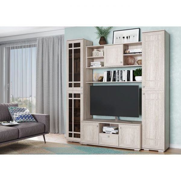 Пенал ПН-17 РИВЬЕРА Стекло 2100х400х420 Ясень Шимо Светлый