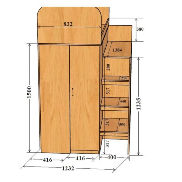 Детская кровать-чердак Аракс винтерберг/амарант