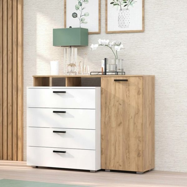 Комод №8, 1250х473х970, Дуб крафт золотой/Белый