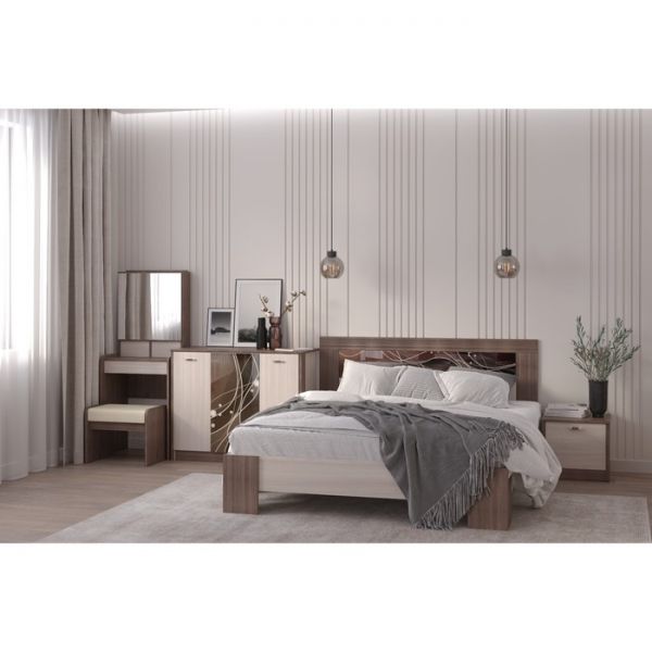 Кровать «Николь» без ПМ, 1600 ? 2000 мм, цвет ясень шимо светлый / тёмный