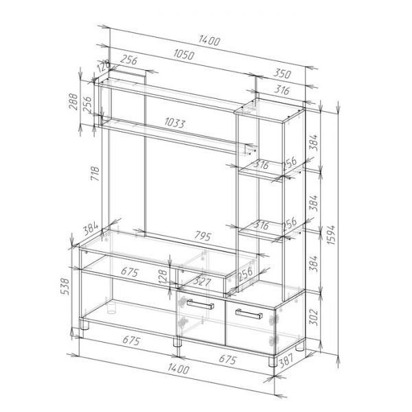 Стенка «Лира», 1400 ? 1564 ? 374 мм, шимо тёмный/шимо светлый