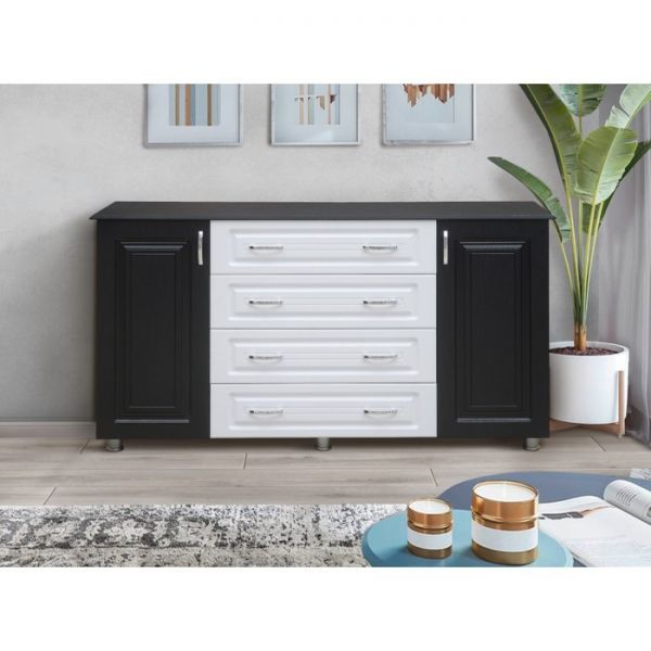 Комод №7, 1650 ? 425 ? 876 мм, цвет венге / смола чёрная / смола белая