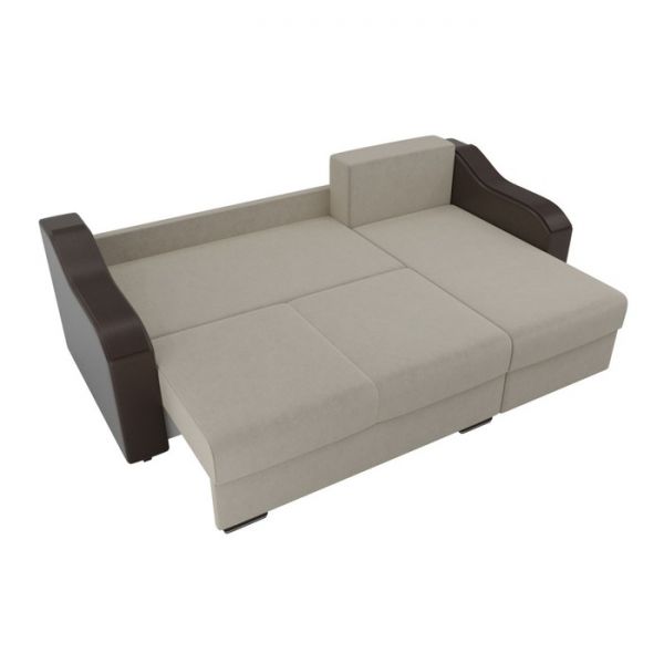 Угловой диван «Монако», механизм еврокнижка, микровельвет, цвет бежевый / коричневый