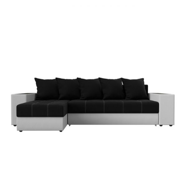 Угловой диван «Дубай», еврокнижка, правый угол, цвет чёрный микровельвет / белая экокожа