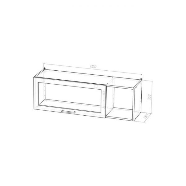 Шкаф навесной Лариса1100х300х360 с дверкой и стеклом, правый белый/латте