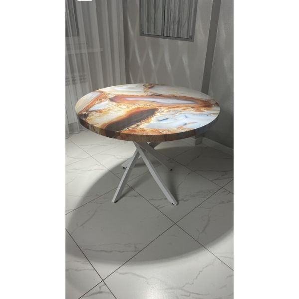 Обеденный стол «Вегас», 900 ? 900 мм, опора «ёж» белая, фотопечать, цвет кварц