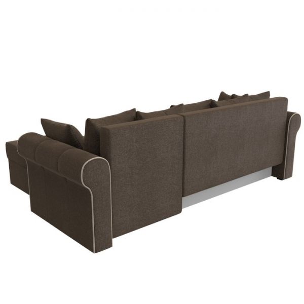 Угловой диван «Рейн», механизм еврокнижка, угол правый, рогожка, коричневый / кант бежевый