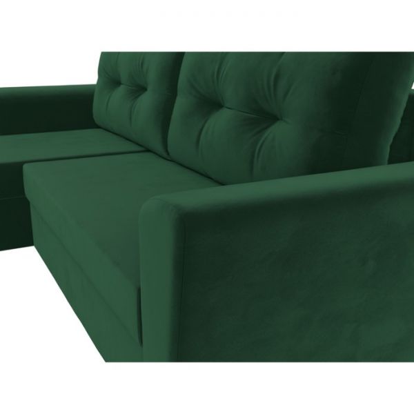 Угловой диван «Амстердам лайт», еврокнижка, правый угол, велюр, цвет зелёный