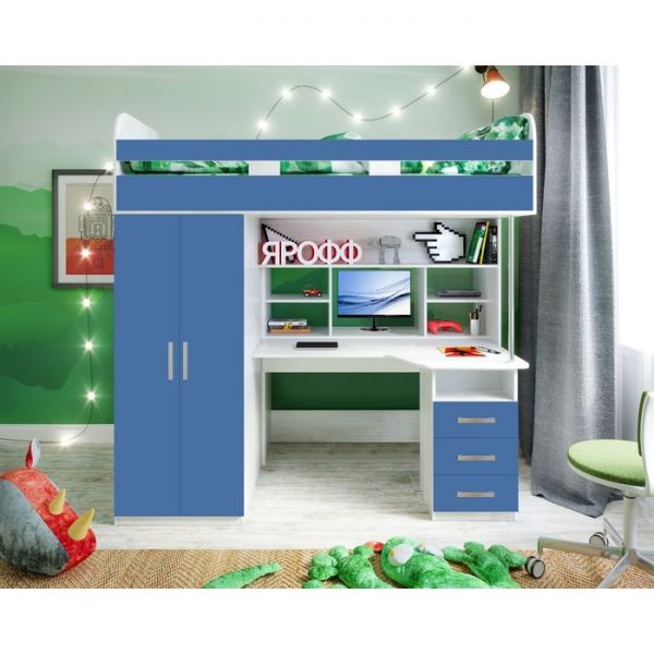 Детская кровать-чердак Аракс винтерберг/лазурь