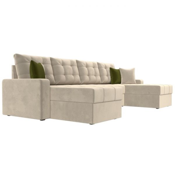 П-образный диван «Ливерпуль», механизм дельфин, микровельвет, цвет бежевый