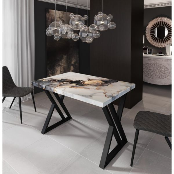 Обеденный стол «Оникс», 1200 ? 800 мм, опора «Х» чёрная, цвет чёрно-белый мрамор